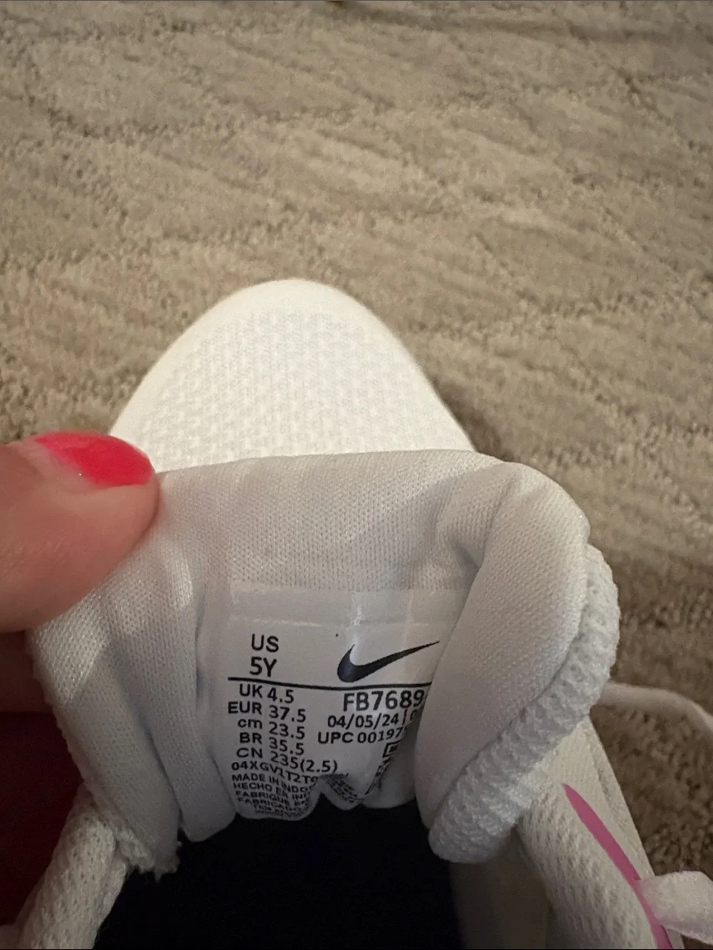 Nike Kids White and Pink Sneakers with Navy Swoosh